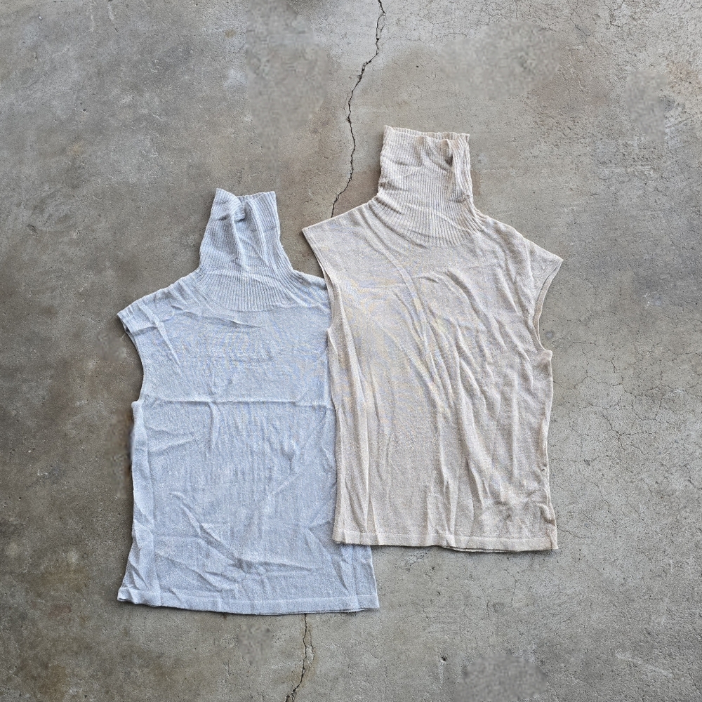 (2) Vintage Y2K The Limited Metallic Turtleneck Sleeves Tops Deadstock